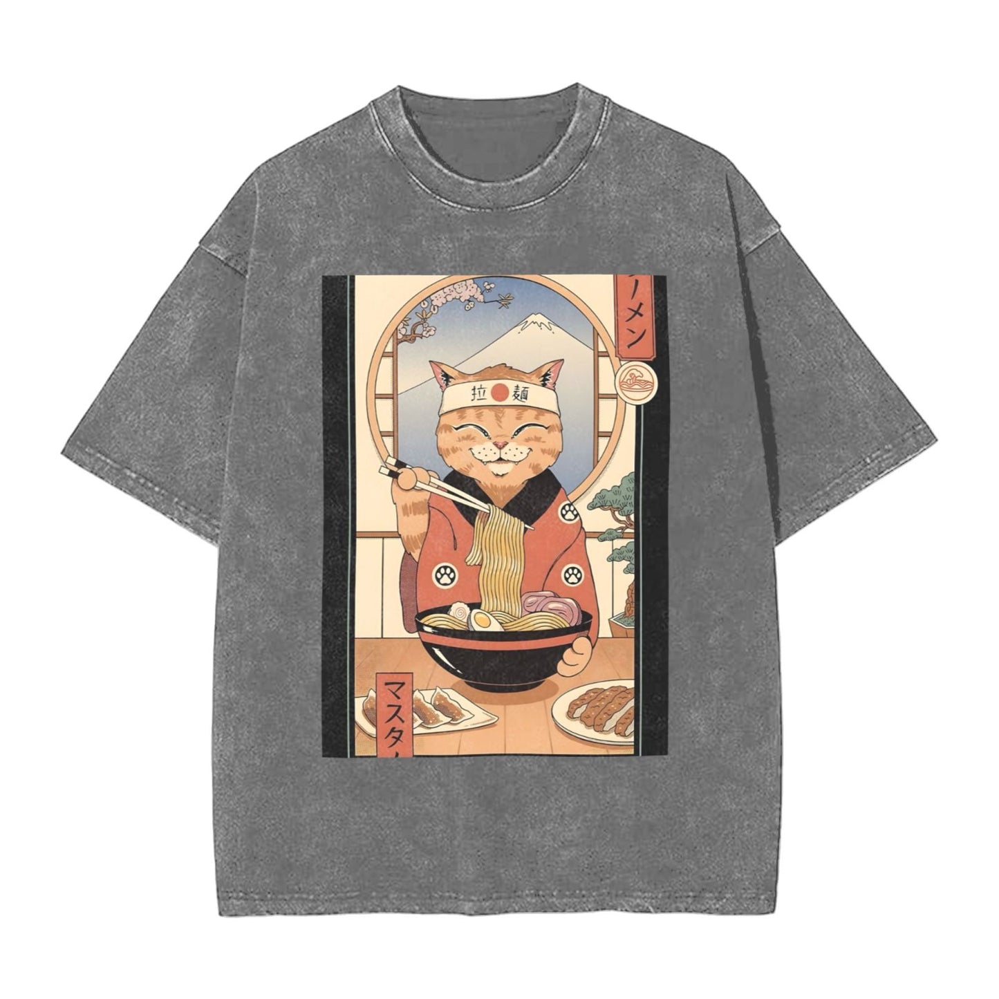 Osaka Lion Eat Ramen Cat Sixth Washed T-Shirt