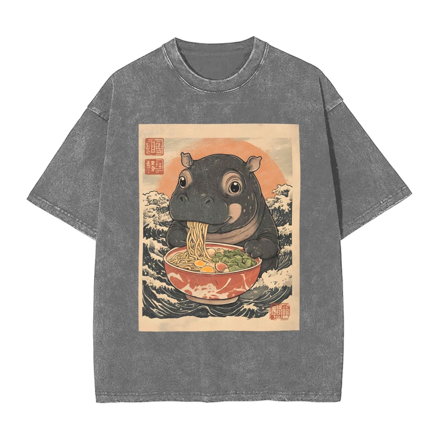 Osaka Lion Moo Deng Eat Ramen Washed T-Shirt