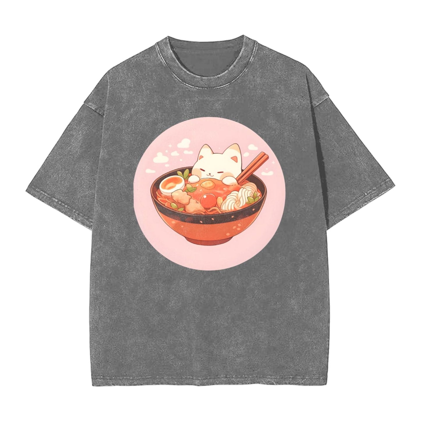 Osaka Lion Cat With Ramen Washed T-Shirt