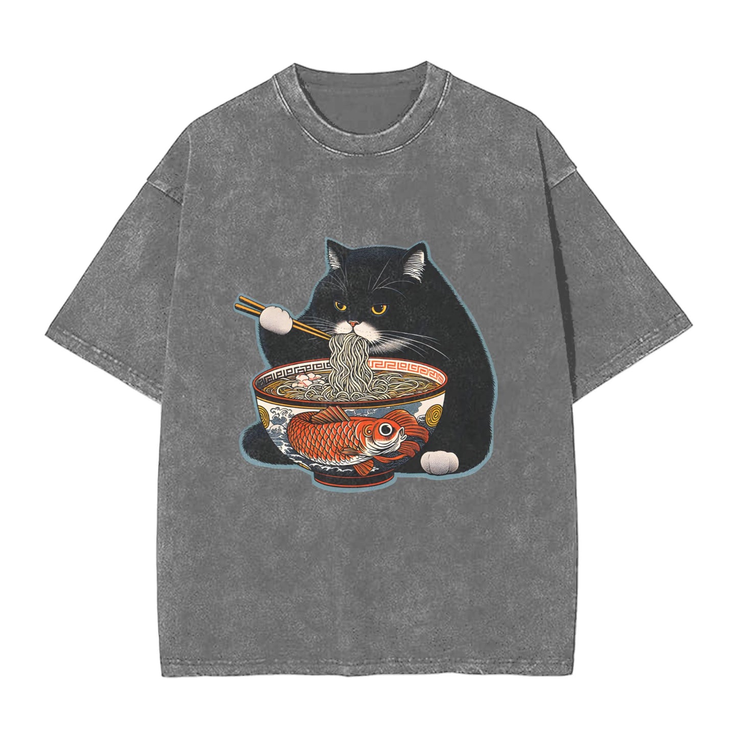 Osaka Lion Cat Eat Ramen Washed T-Shirt