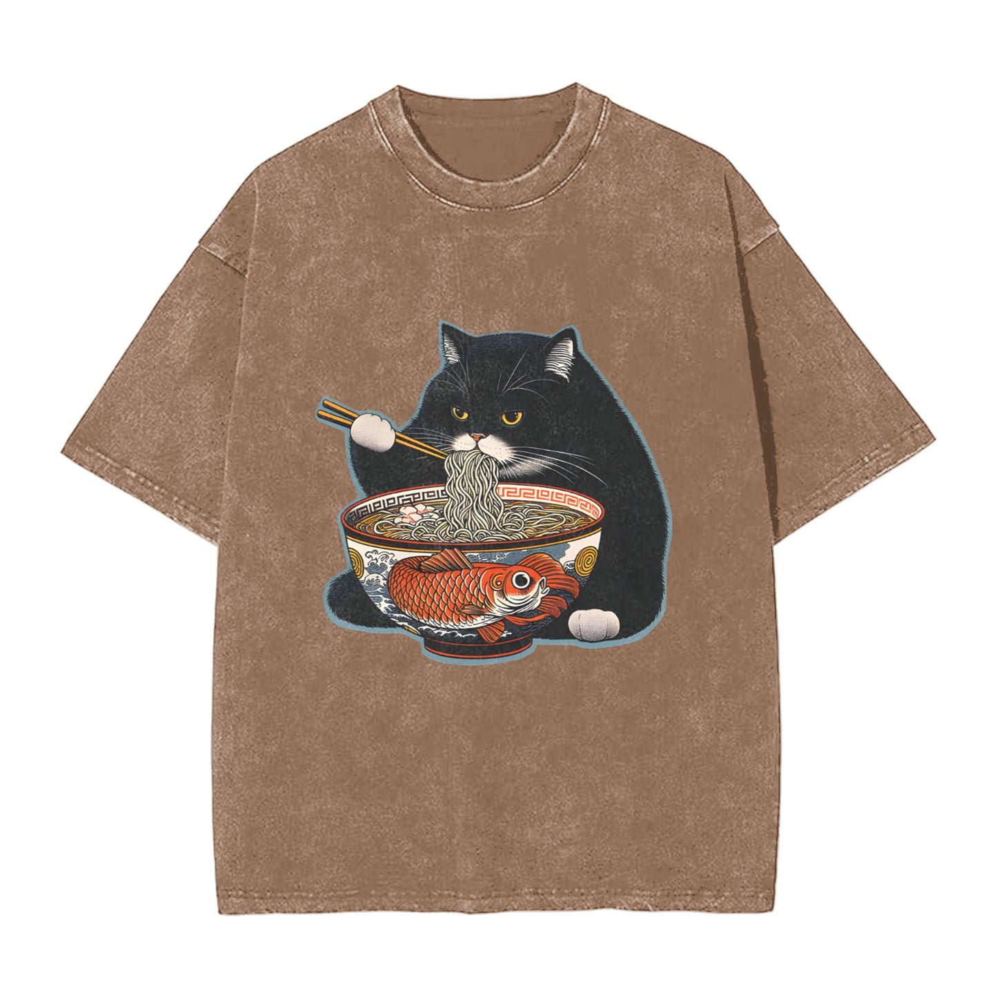 Osaka Lion Cat Eat Ramen Washed T-Shirt