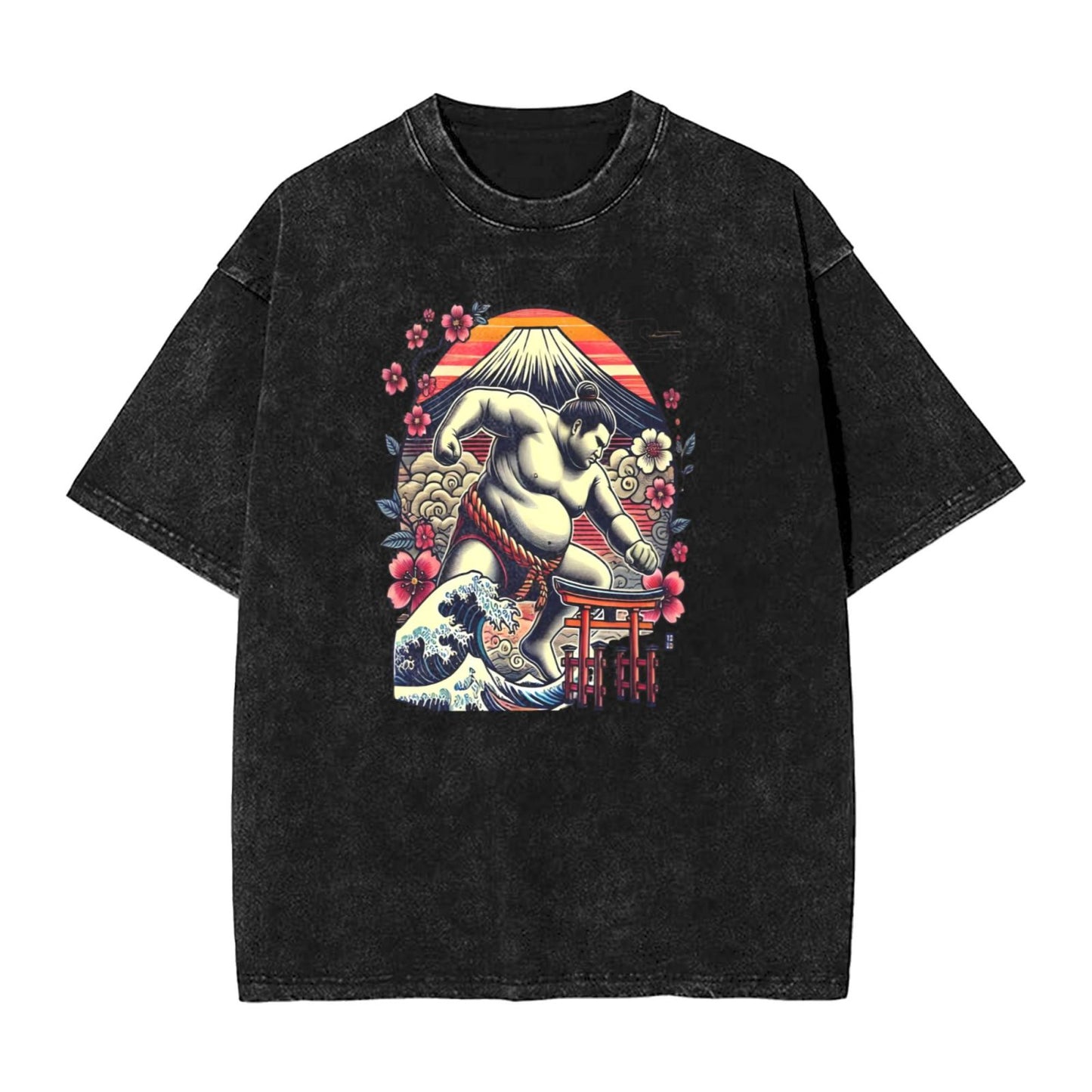 Osaka Lion Great Wave And Sumo Washed T-Shirt