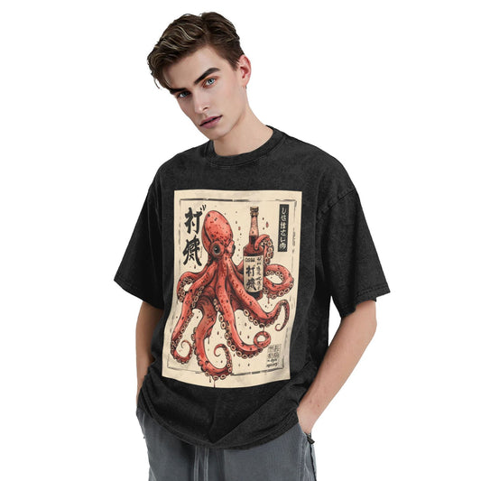 Osaka Lion Octopus With Bottle Washed T-Shirt