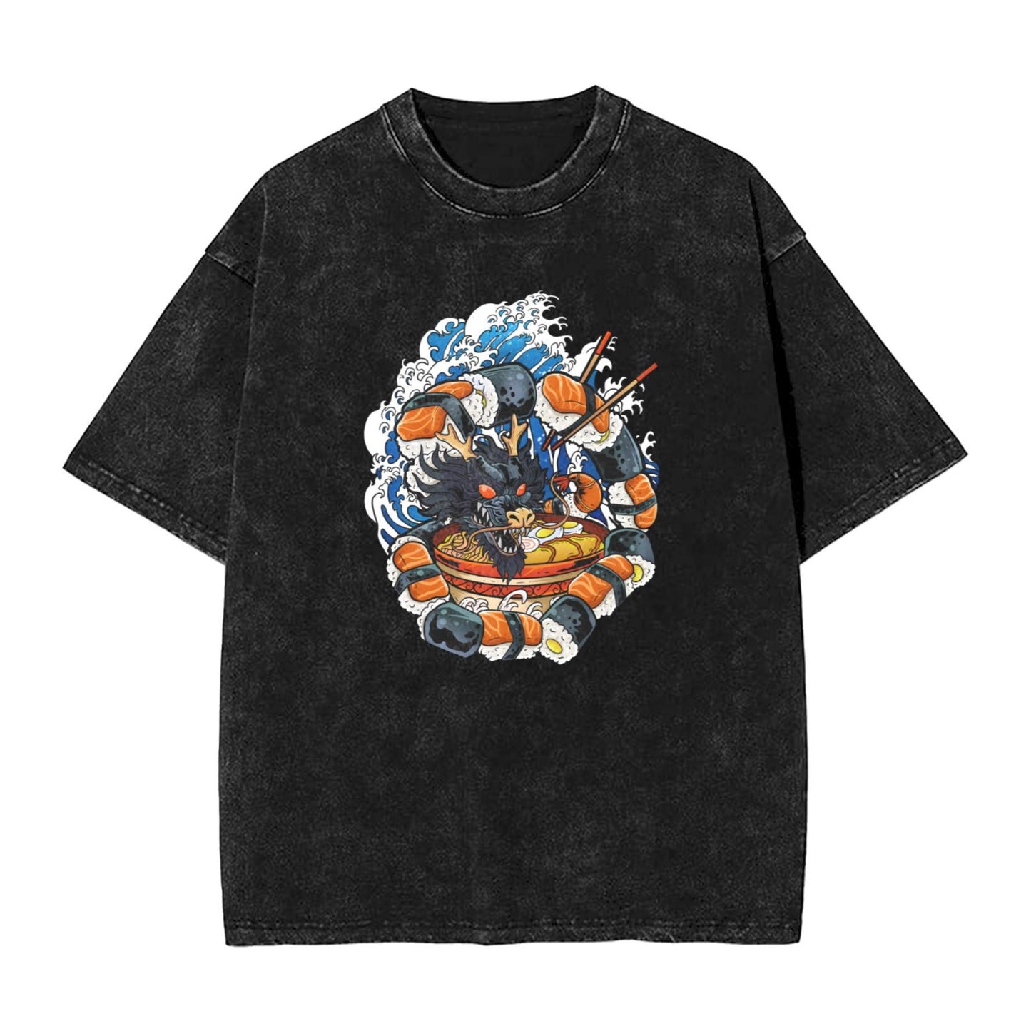 Osaka Lion Great Wave Sushi Ramen Dragon Washed T-Shirt