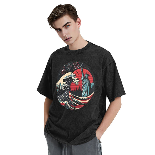 Osaka Lion Independence Day And Waves Washed T-Shirt