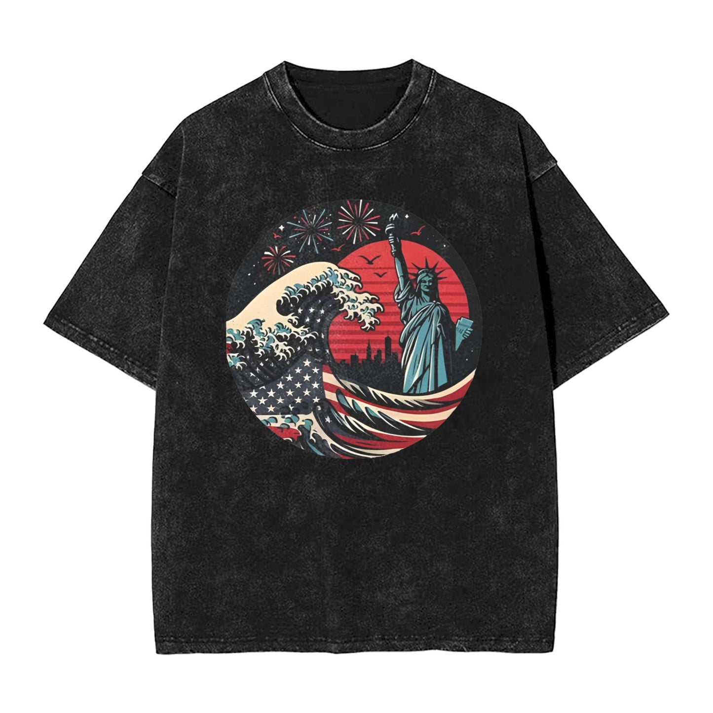 Osaka Lion Independence Day And Waves Washed T-Shirt