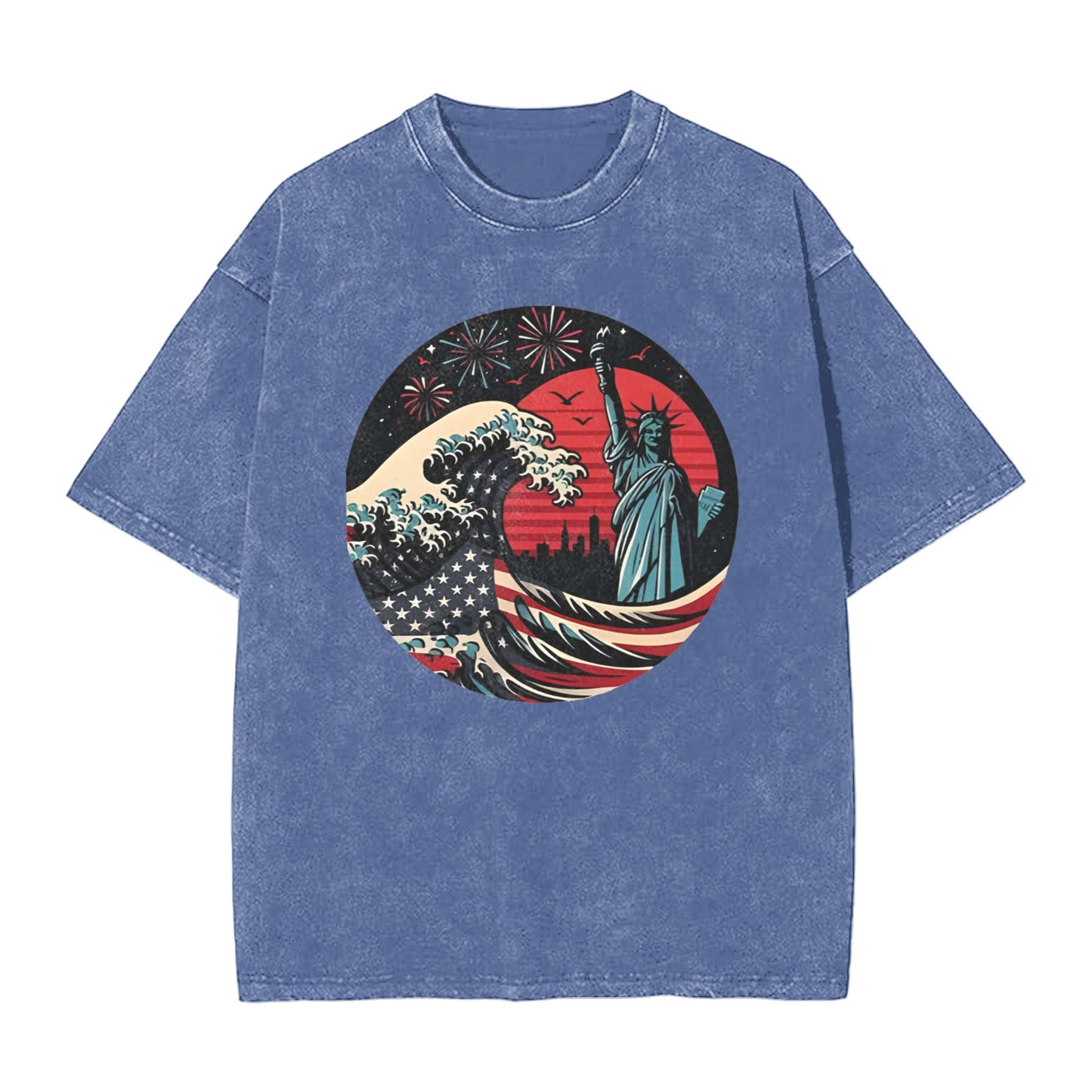 Osaka Lion Independence Day And Waves Washed T-Shirt