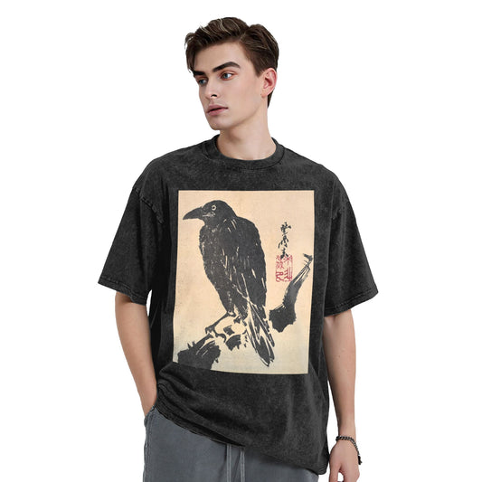 Osaka Lion Crow Ancient Painting Washed T-Shirt