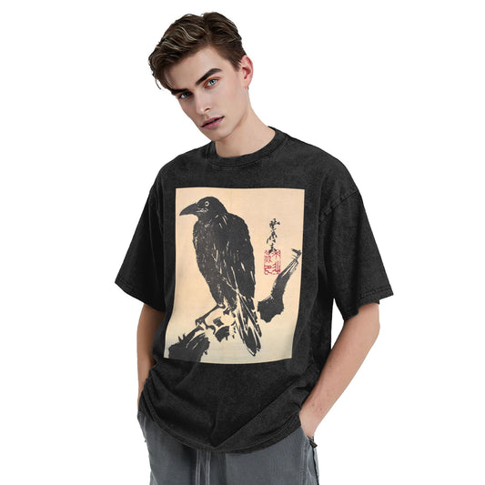 Osaka Lion Crow Ancient Painting Washed T-Shirt
