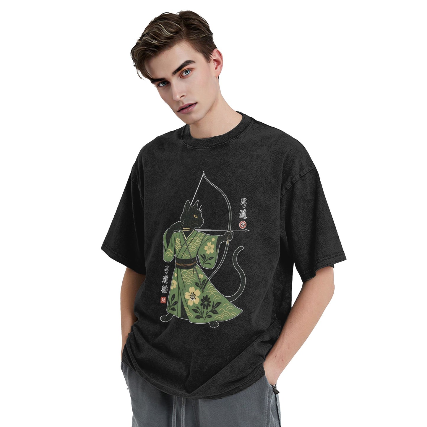 Osaka Lion Japan Cat Archery Washed T-Shirt