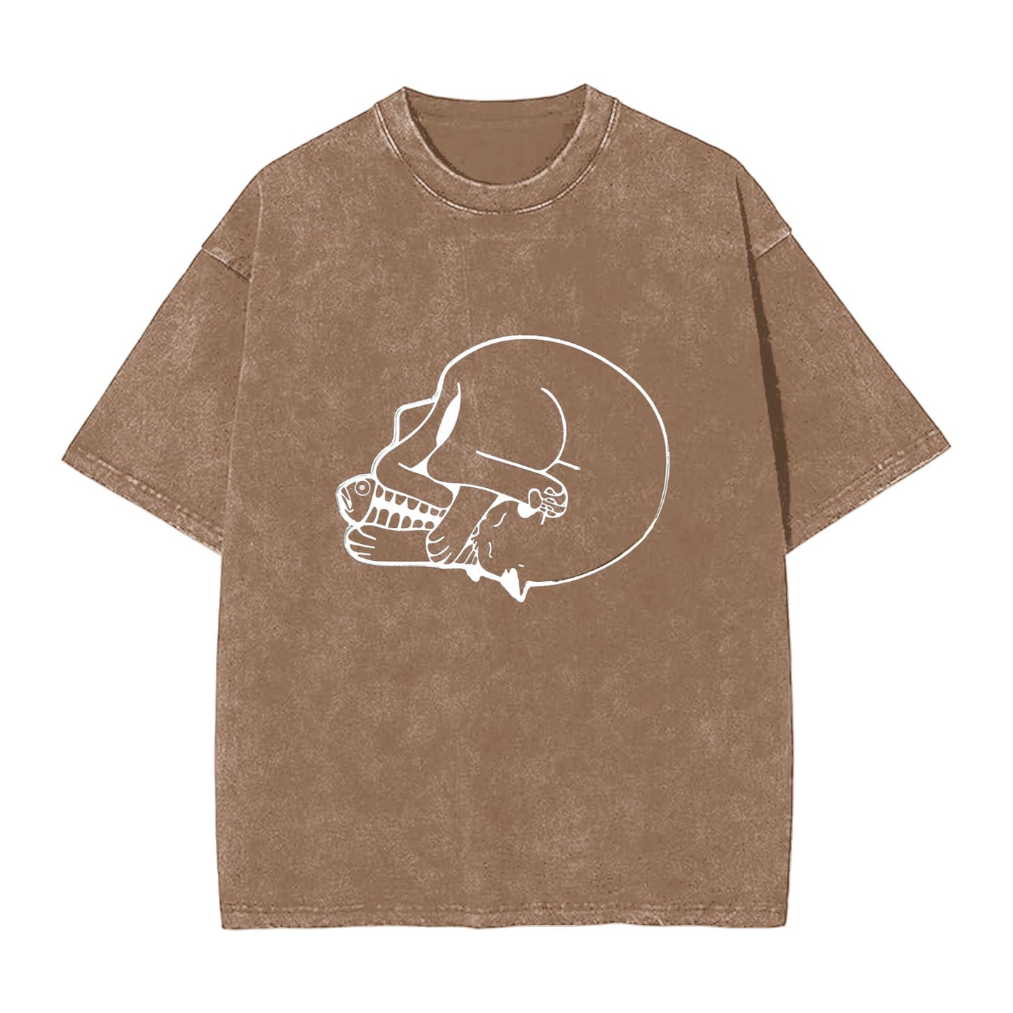 Osaka Lion Funny Cat Eating Fish Washed T-Shirt