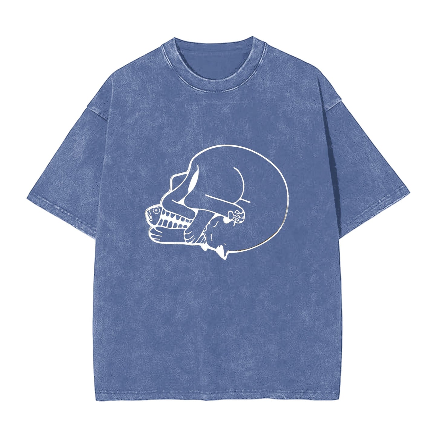 Osaka Lion Funny Cat Eating Fish Washed T-Shirt