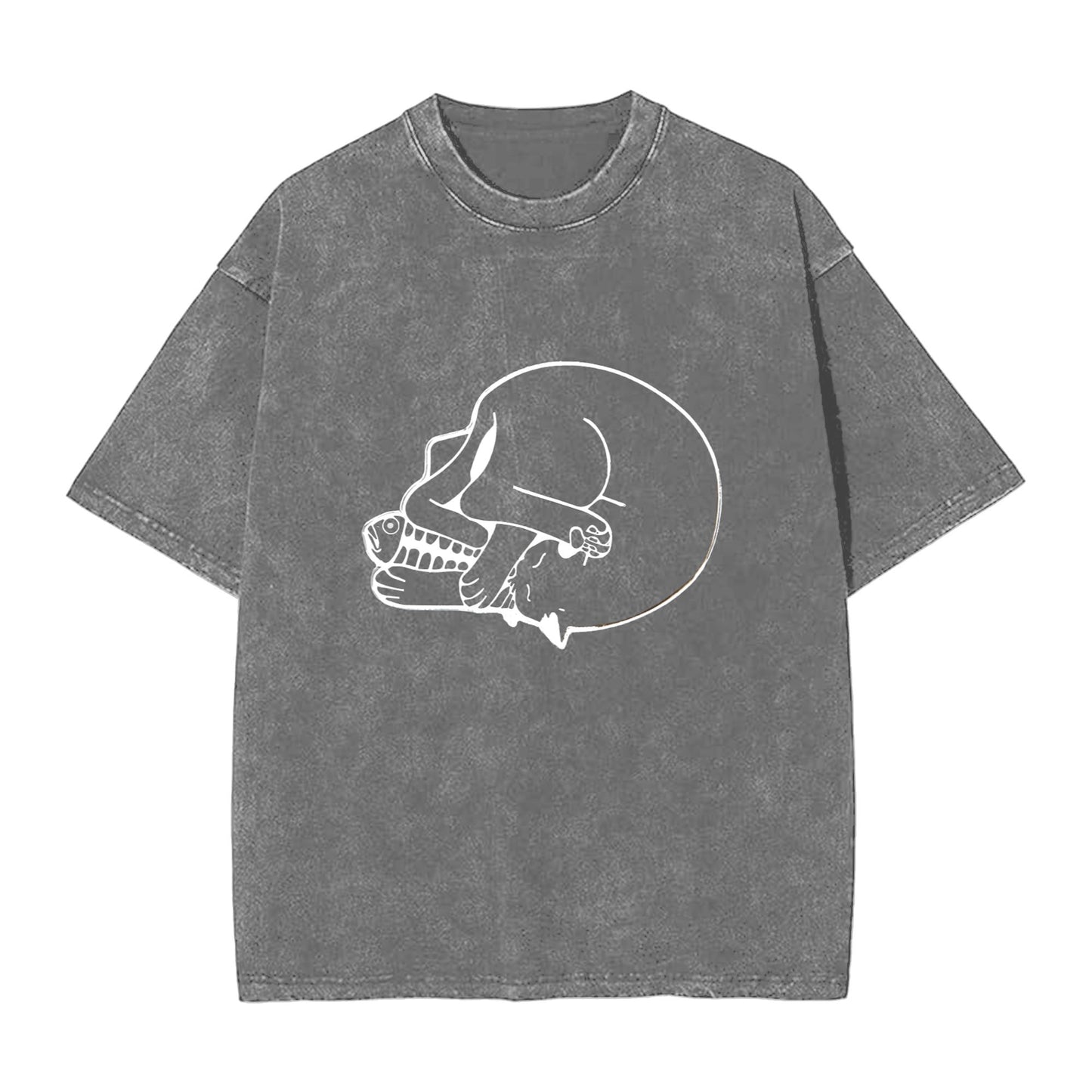 Osaka Lion Funny Cat Eating Fish Washed T-Shirt