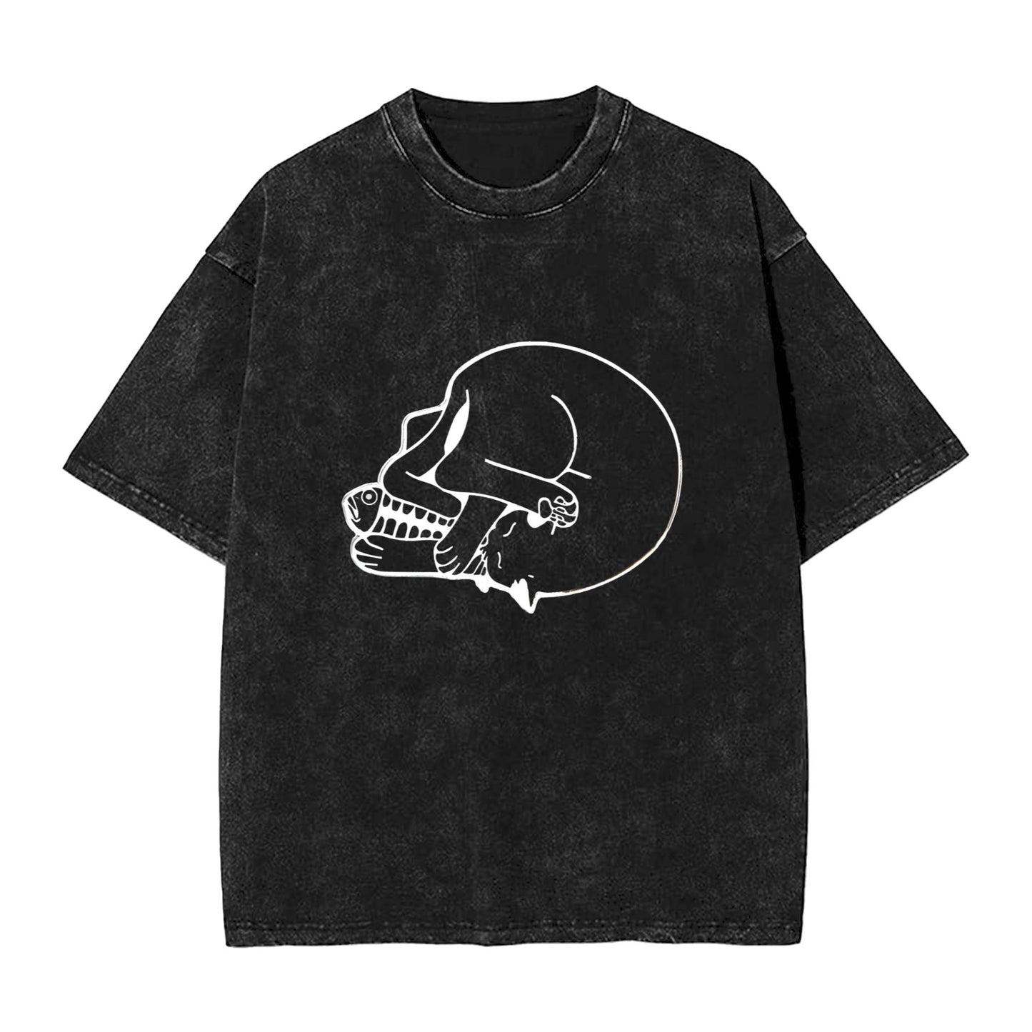 Osaka Lion Funny Cat Eating Fish Washed T-Shirt