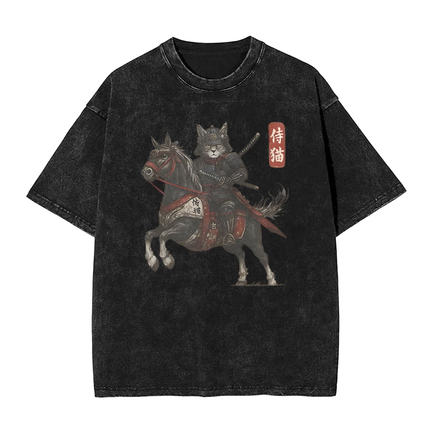 Osaka Lion Cat Samurai Riding A Horse Washed T-Shirt