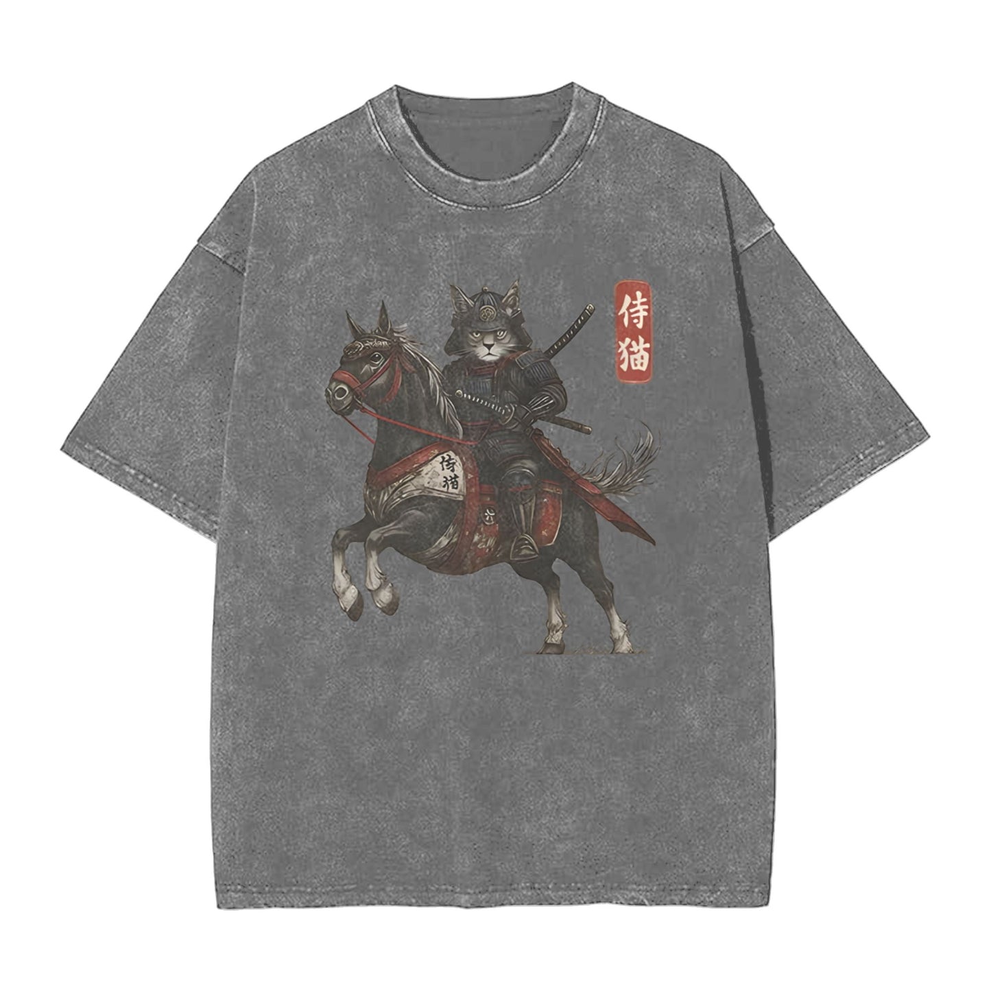 Osaka Lion Cat Samurai Riding A Horse Washed T-Shirt