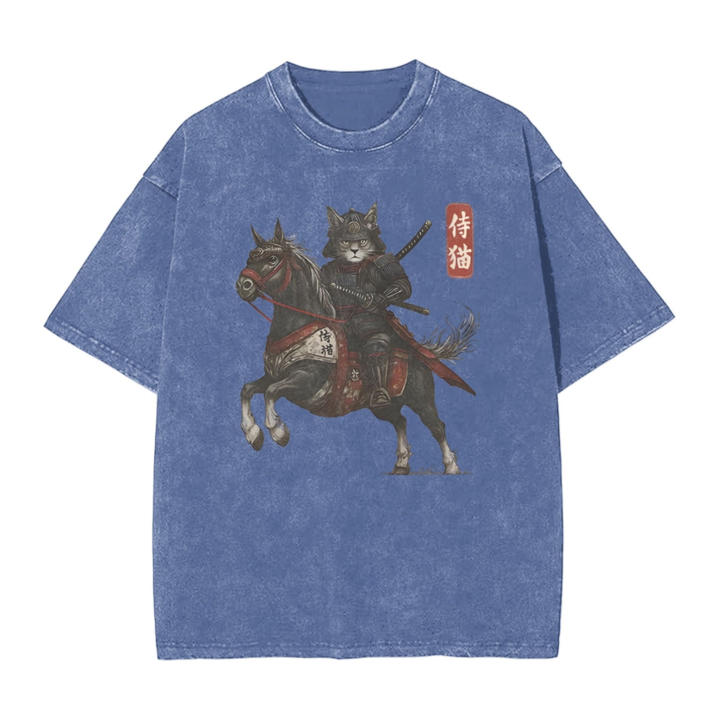 Osaka Lion Cat Samurai Riding A Horse Washed T-Shirt
