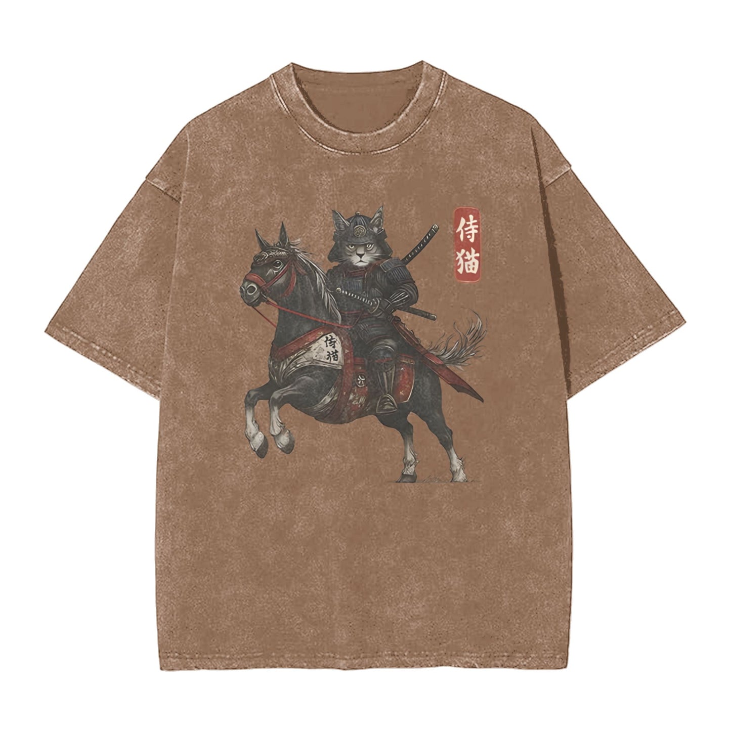 Osaka Lion Cat Samurai Riding A Horse Washed T-Shirt