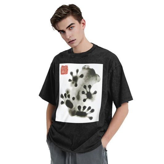 Osaka Lion Ink Painting Frog Washed T-Shirt