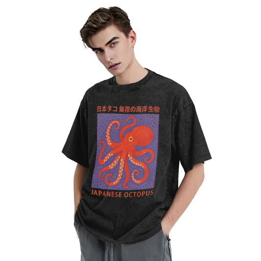 Osaka Lion Retro Japanese Octopus Washed T-Shirt