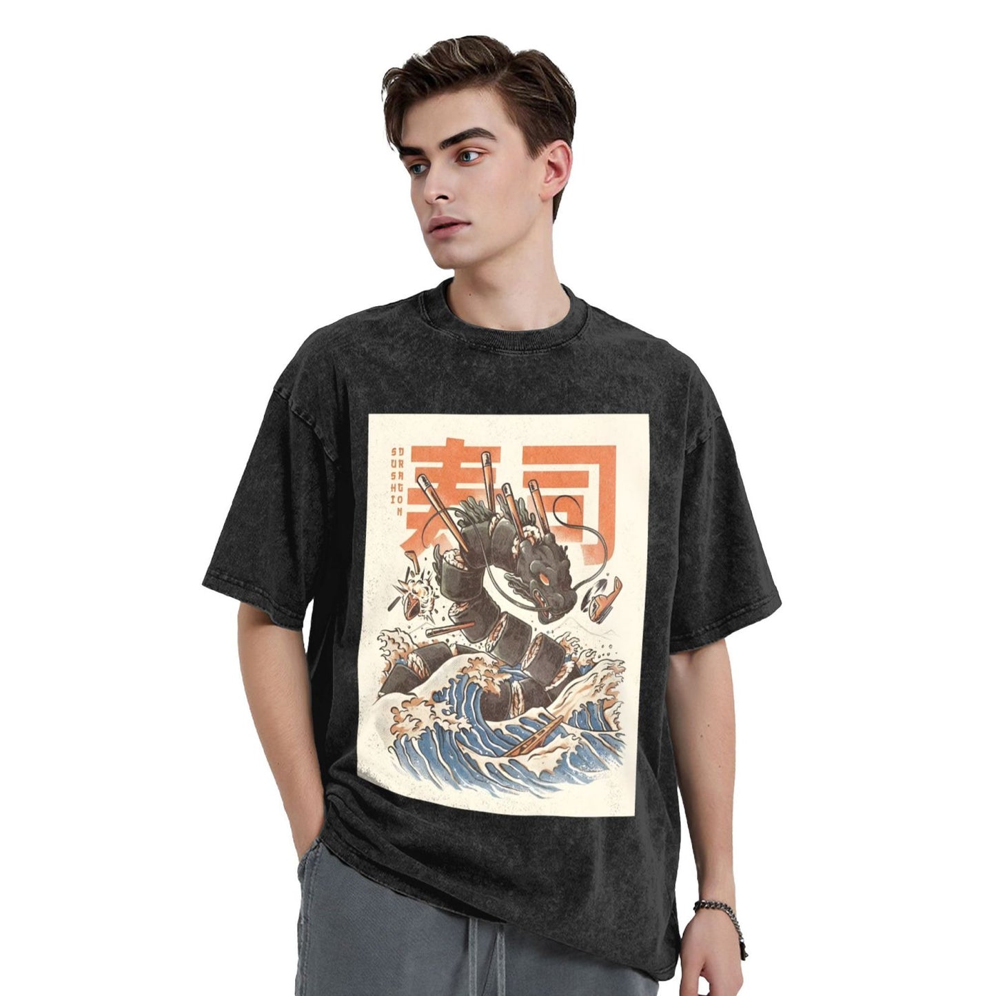 Osaka Lion Great Wave Sushi Dragon Washed T-Shirt