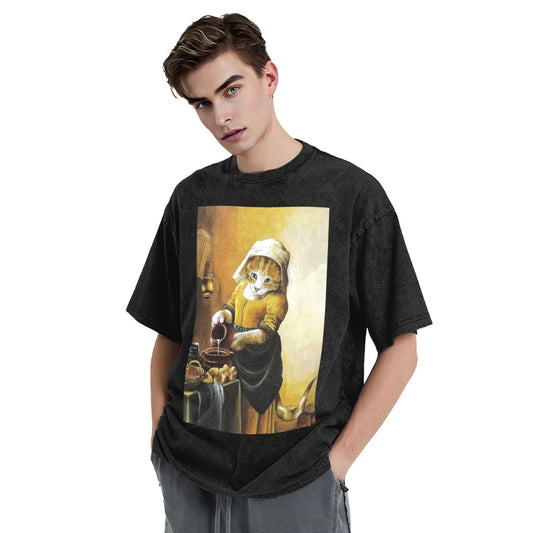 Osaka Lion Cat With A Pearl Earring Washed T-Shirt