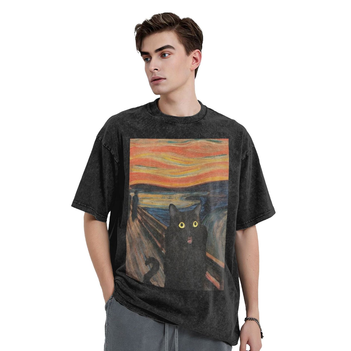 Osaka Lion Screaming Cat Second Washed T-Shirt
