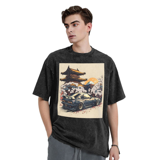 Osaka Lion Scenery And Sports Cars Washed T-Shirt