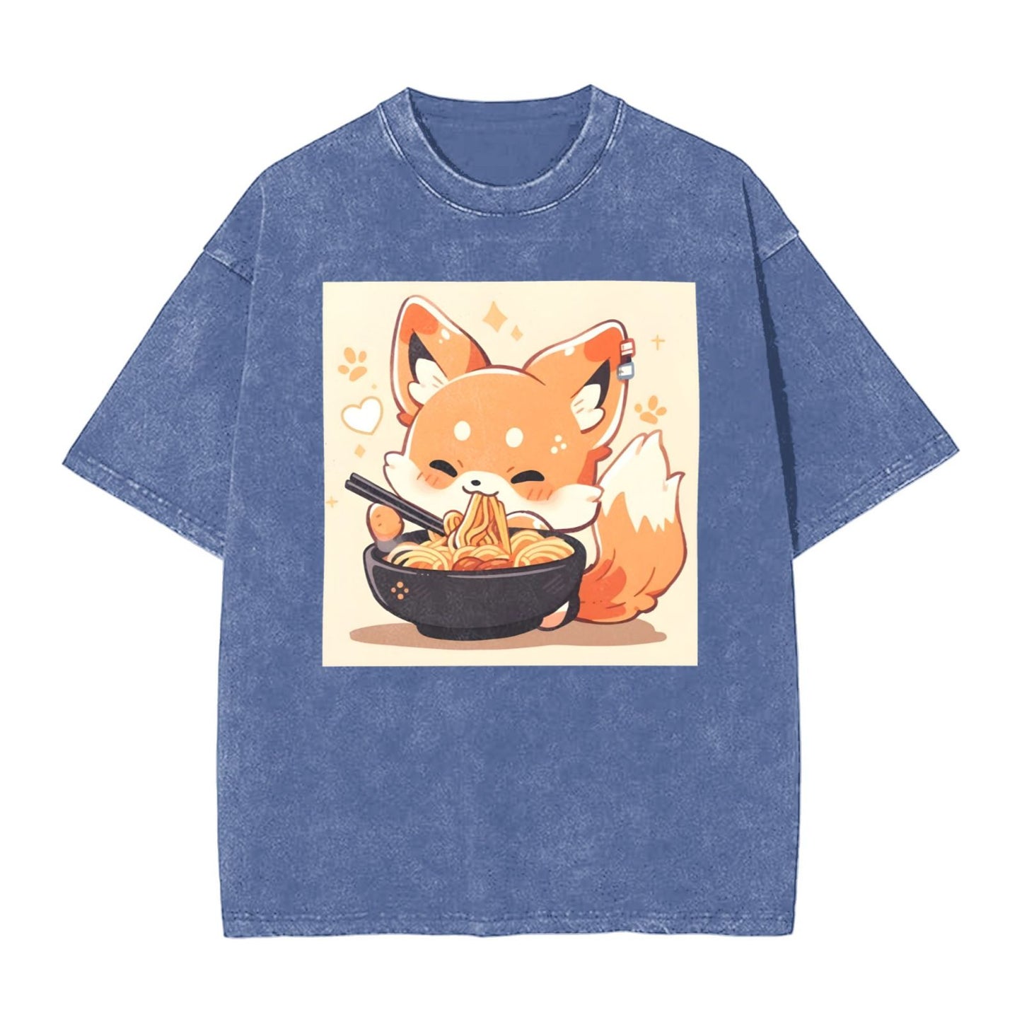 Osaka Lion Fox Eat Ramen Washed T-Shirt