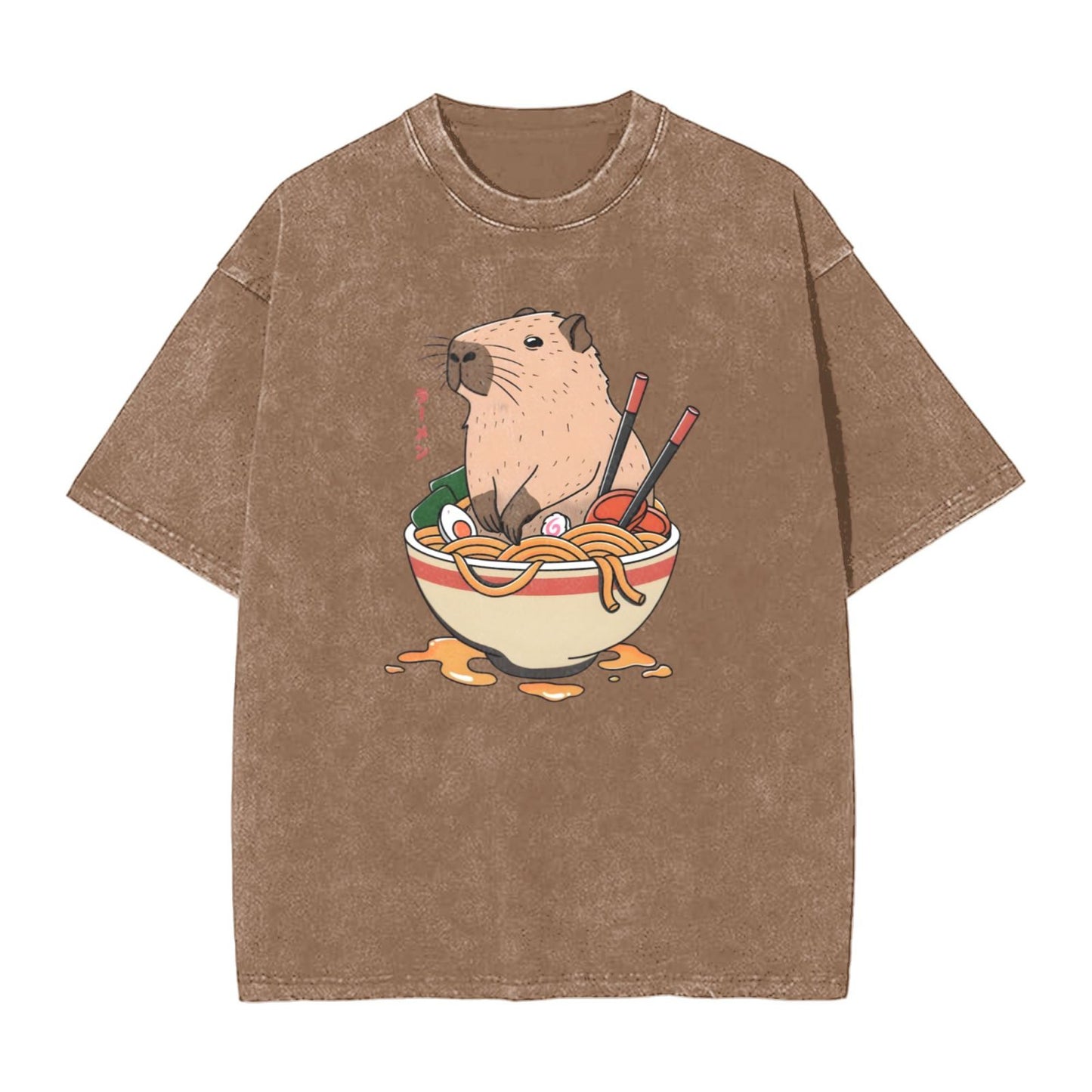 Osaka Lion Capybara With Ramen Washed T-Shirt