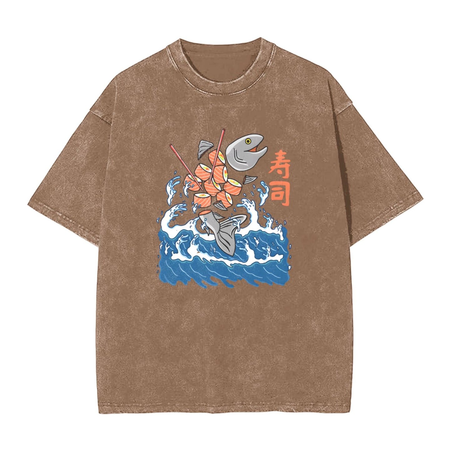 Osaka Lion Great Wave And Sushi Washed T-Shirt