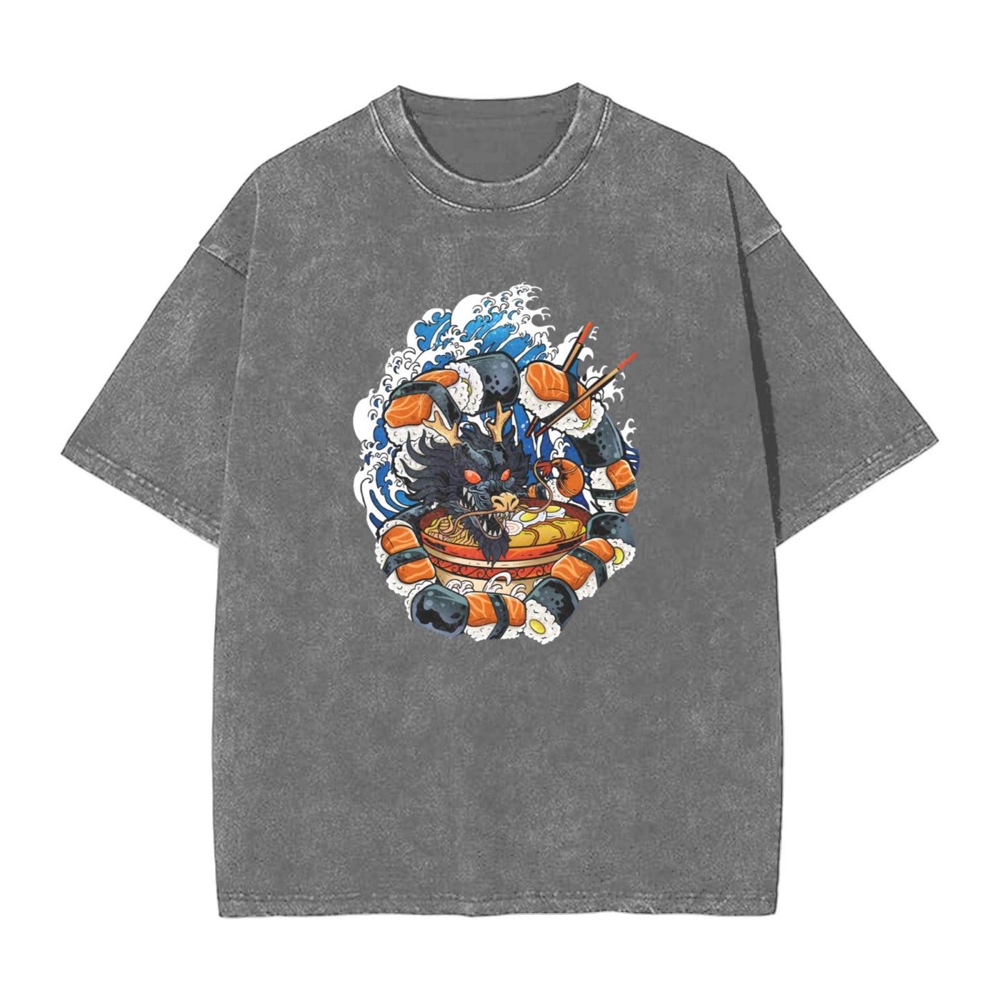 Osaka Lion Great Wave Sushi Ramen Dragon Washed T-Shirt