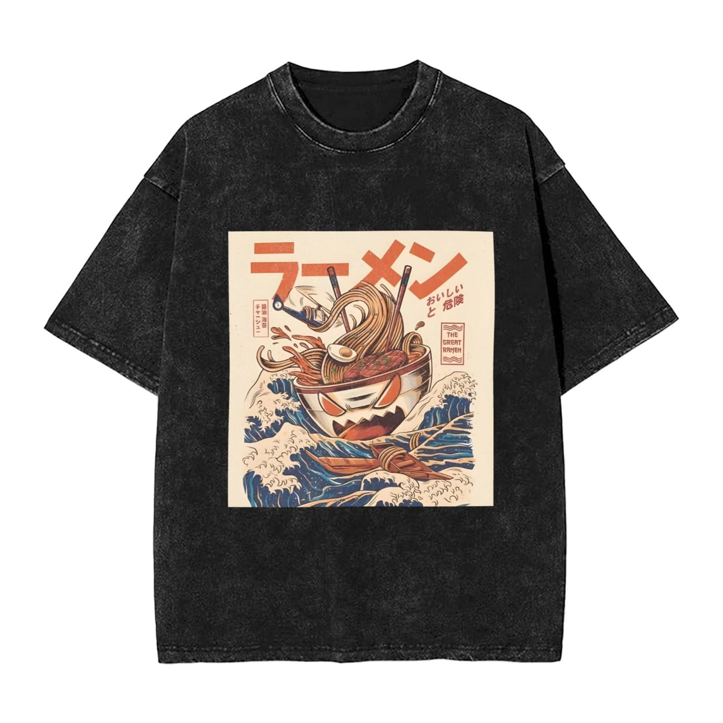 Osaka Lion Ramen Kaiju With Great Wave Washed T-Shirt