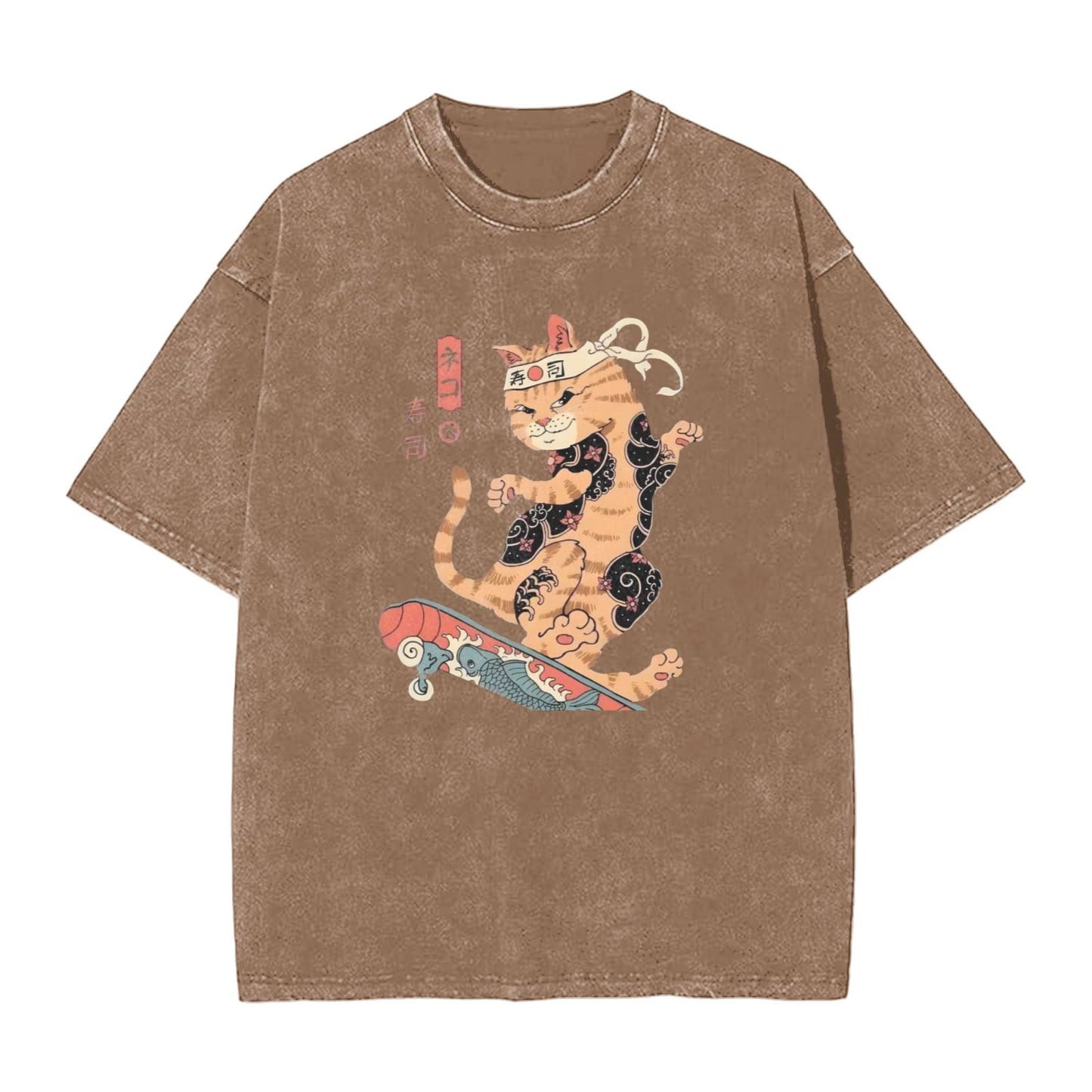 Osaka Lion Cat And Skateboard Washed T-Shirt