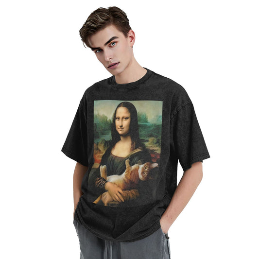 Osaka Lion Mona Lisa's Cat Washed T-Shirt