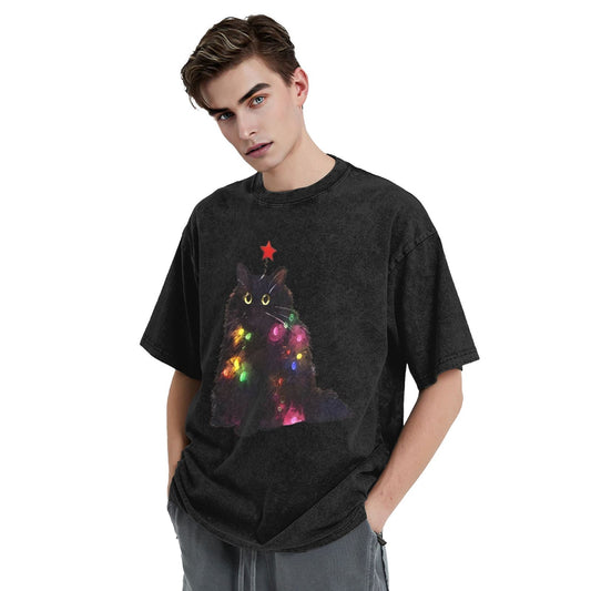 Osaka Lion Colorful Lantern Cat Washed T-Shirt
