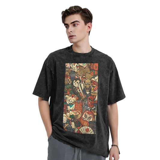 Osaka Lion Japanese Yokai Washed T-Shirt