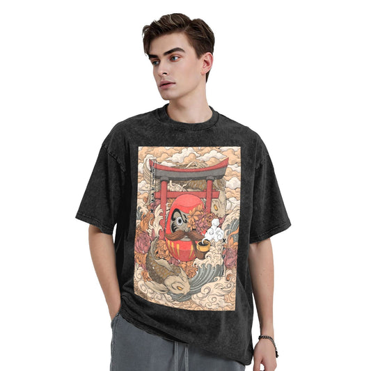 Osaka Lion Japanese Nesting Doll Washed T-Shirt
