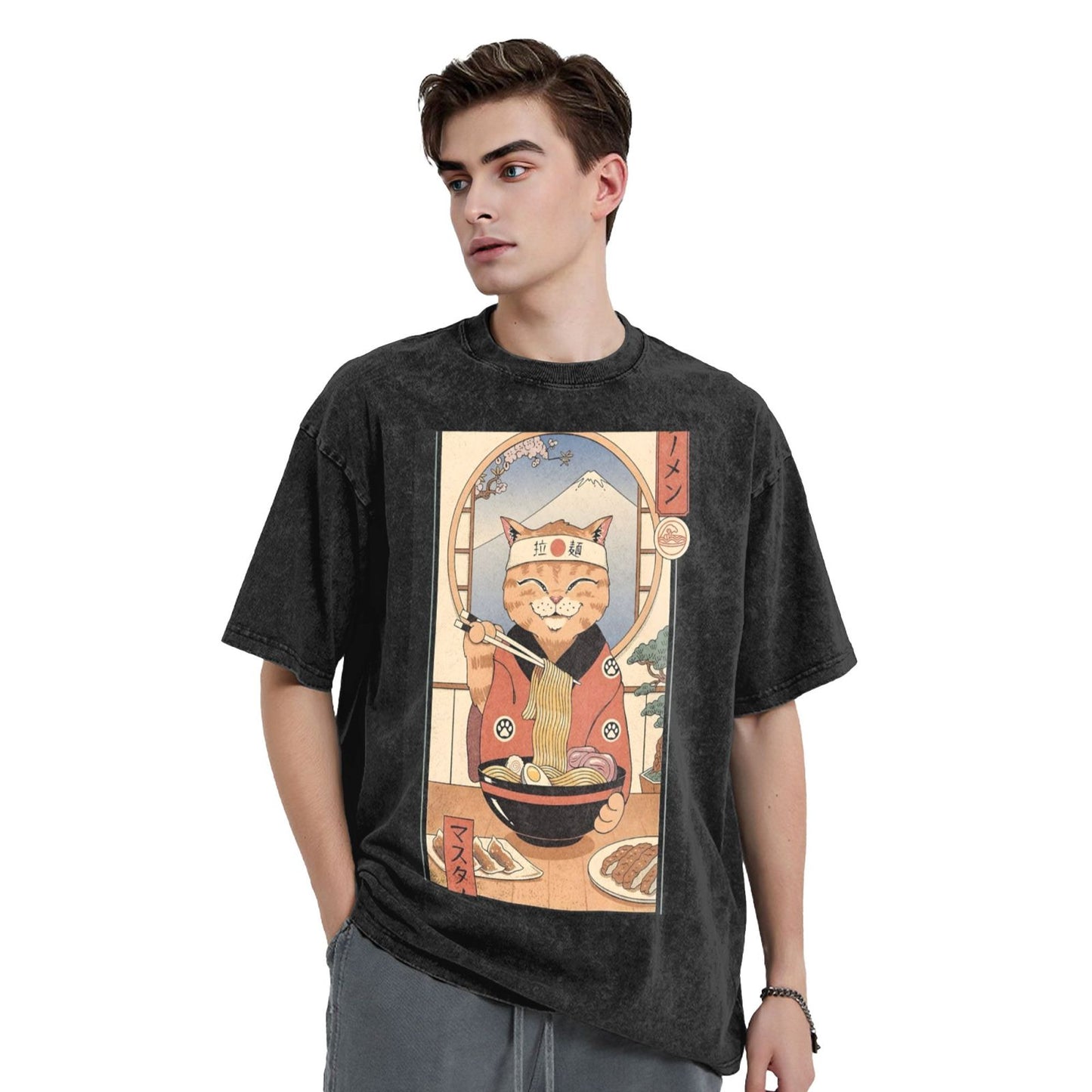 Osaka Lion Eat Ramen Cat Sixth Washed T-Shirt