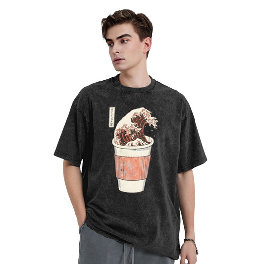 Osaka Lion Great Wave Of Coffee Third Washed T-Shirt