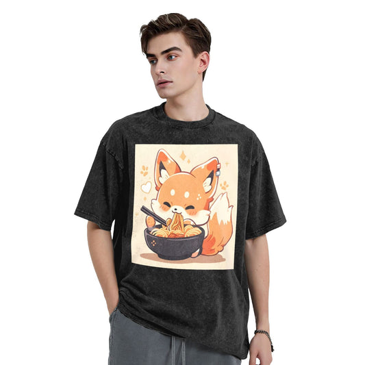Osaka Lion Fox Eat Ramen Washed T-Shirt