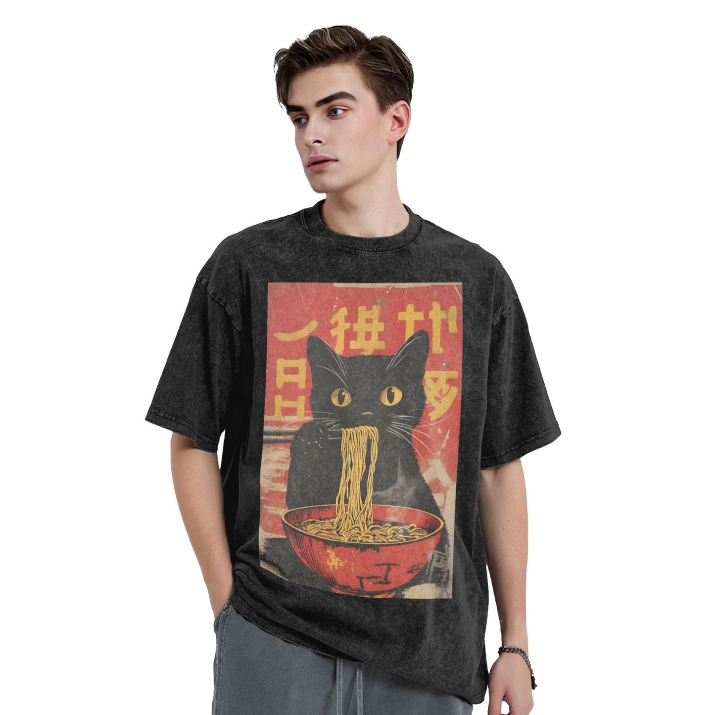 Osaka Lion Eat Ramen Cat First Washed T-Shirt