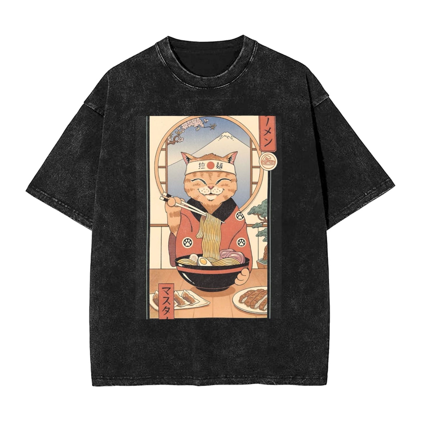 Osaka Lion Eat Ramen Cat Sixth Washed T-Shirt