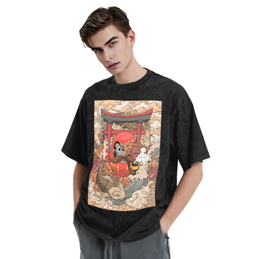 Osaka Lion Japanese Nesting Doll Washed T-Shirt