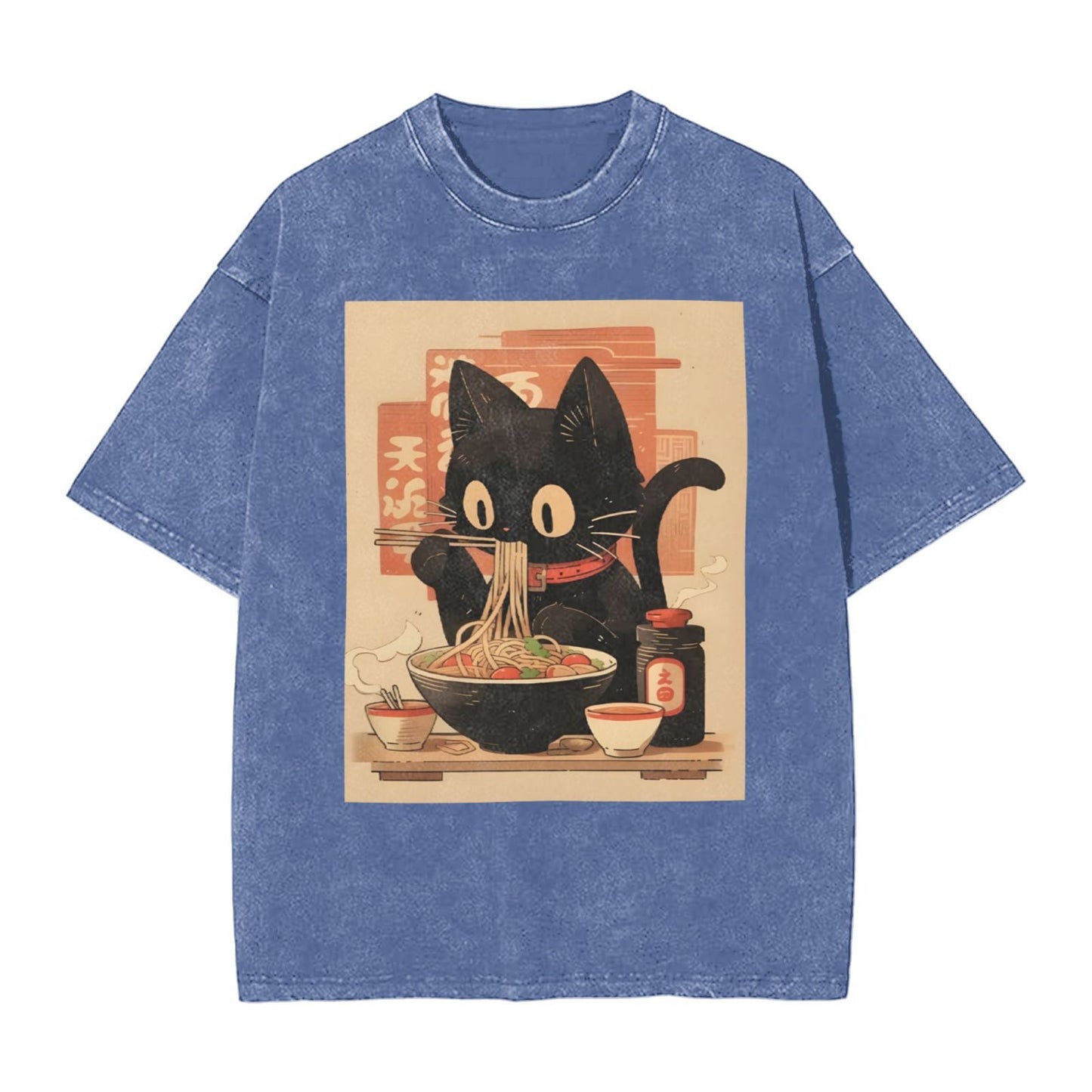 Osaka Lion Eat Ramen Cat Second Washed T-Shirt