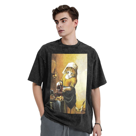 Osaka Lion Cat With A Pearl Earring Washed T-Shirt