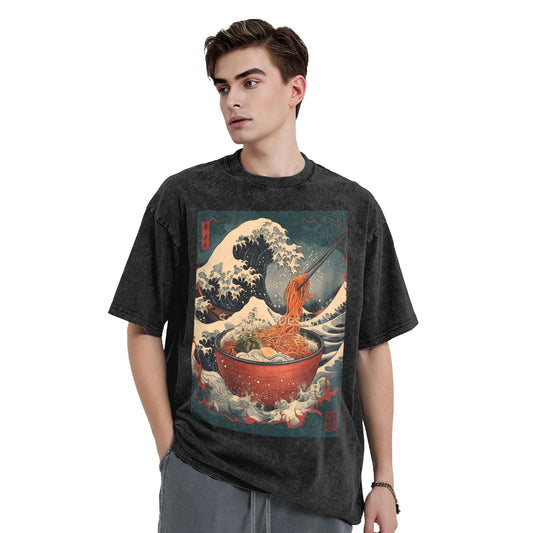 Osaka Lion Kanagawa Wave And Ramen Washed T-Shirt
