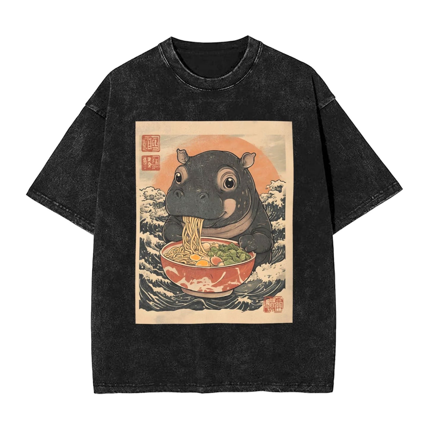 Osaka Lion Moo Deng Eat Ramen Washed T-Shirt
