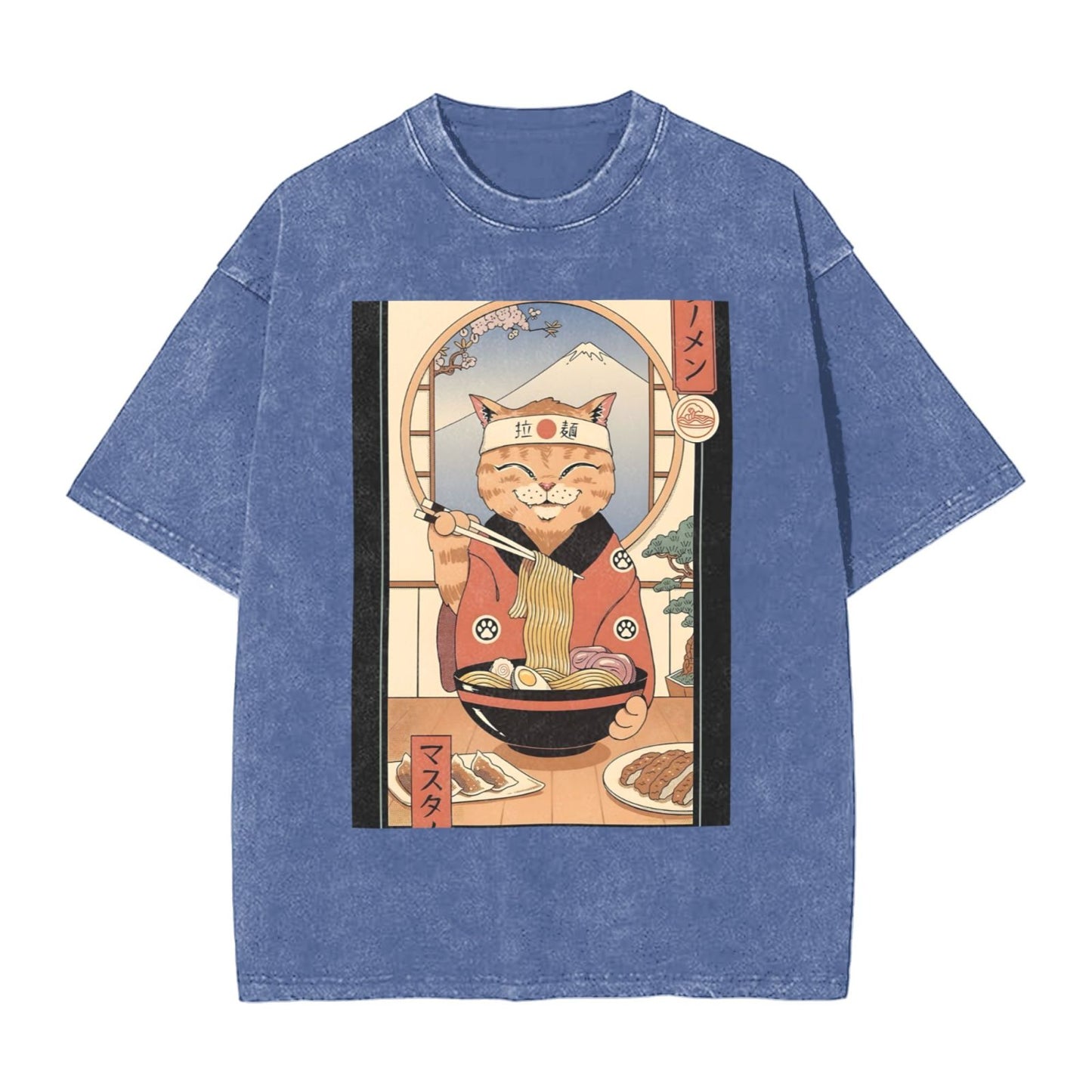 Osaka Lion Eat Ramen Cat Sixth Washed T-Shirt