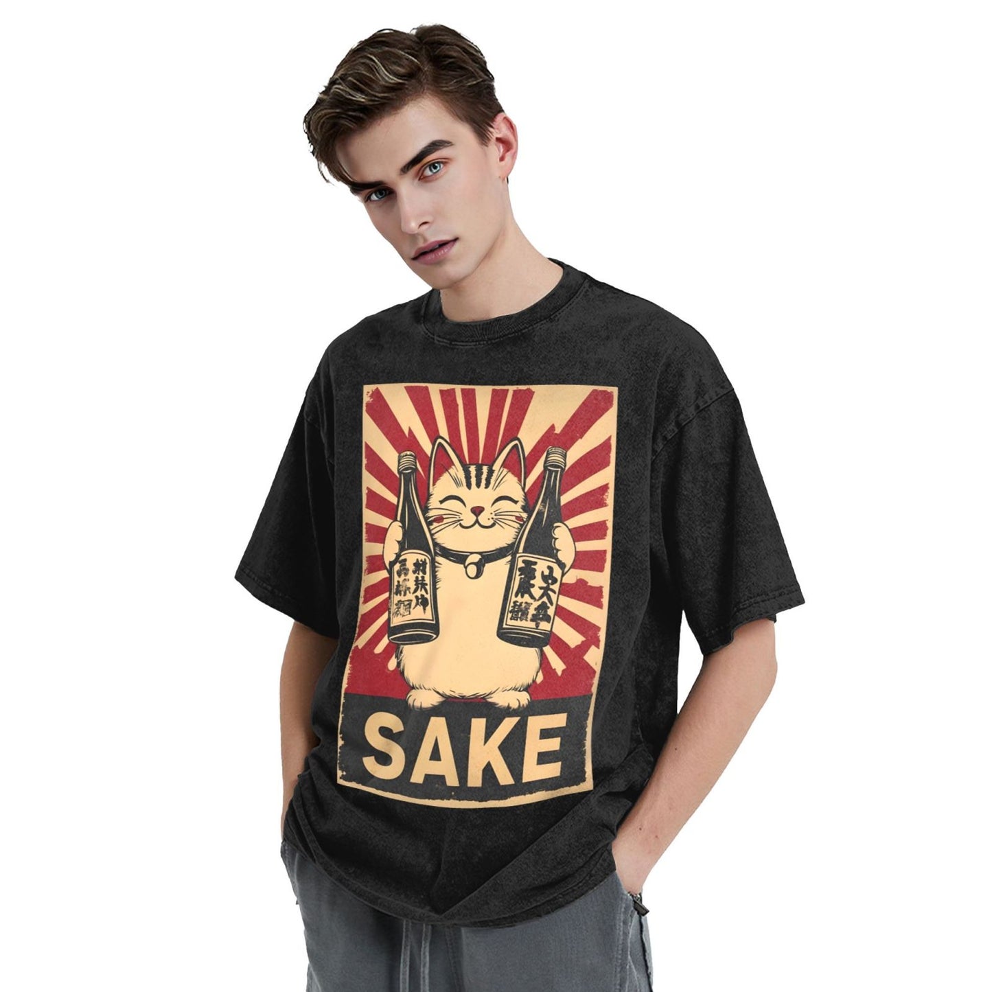 Osaka Lion Cat And Bottle Washed T-Shirt